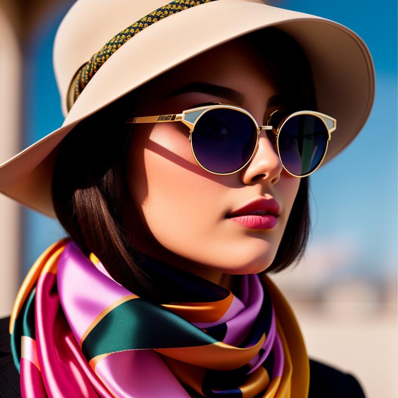 03572-3258545268-Masterpiece, High quality,  , silk scarf, woman wearing a silk scarf, sunglasses, wearing a women's suitanalog style, symmetric,.png